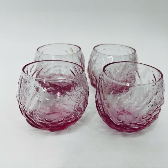 VTG Morgantown Seneca Driftwood Crinkle Pink Roly Poly Glasses Tumblers Set of 4 - Picture 3 of 17